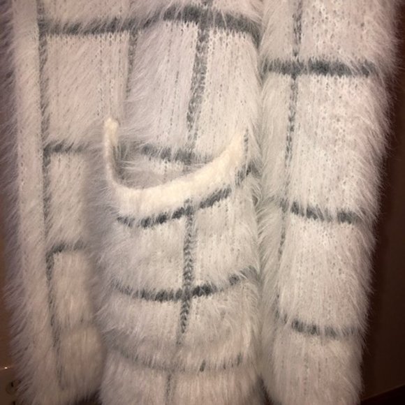 Sz L Signature Studio White Soft Open Fuzzy Long Knit Cardigan - Picture 5 of 10